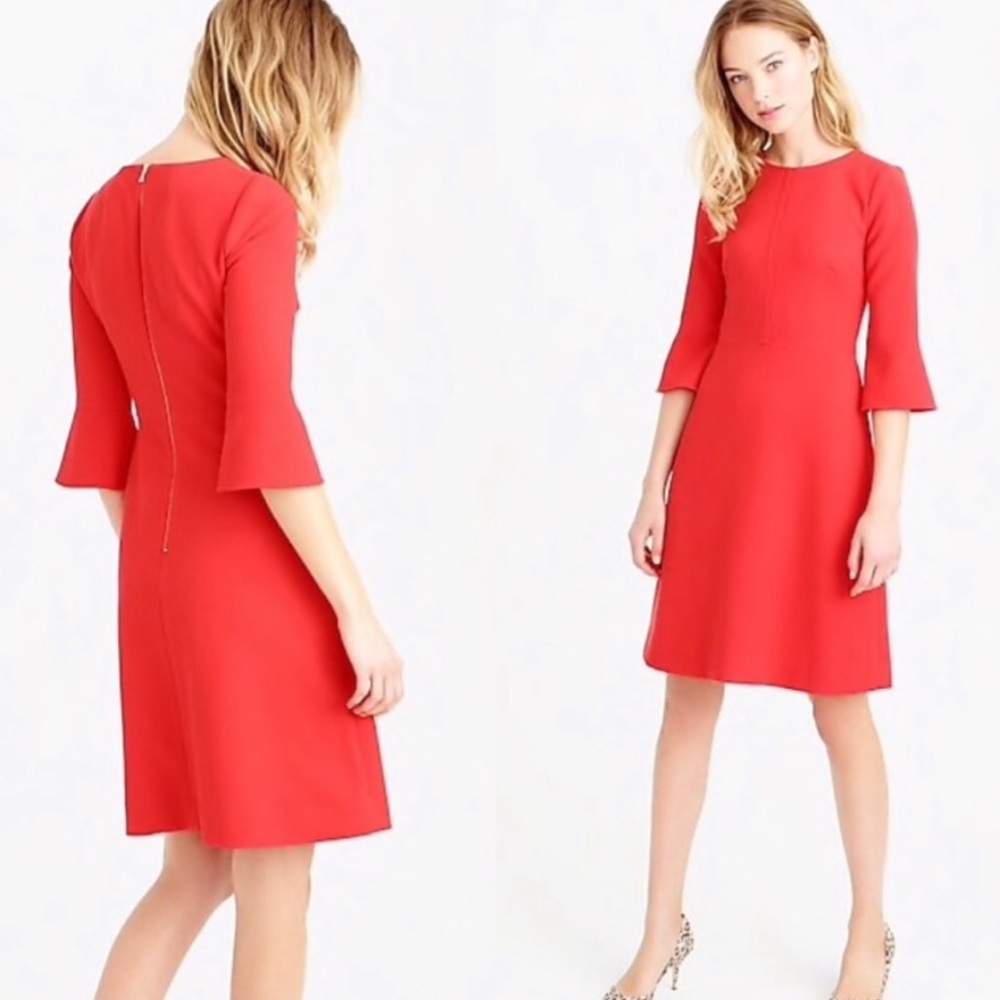 J Crew Coral Short 3/4 Sleeve Crepe Dress Size 6